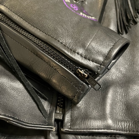 SHAF Leather Collections Black Fringe Purple Roses Jacket Iron Horse 96 Size XXL - Picture 5 of 16